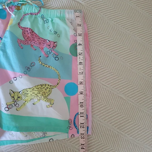 The Cat's Pajamas Size Medium Pastel Pink Blue Yellow Cat Jaguar Leopard Shorts - Picture 6 of 10